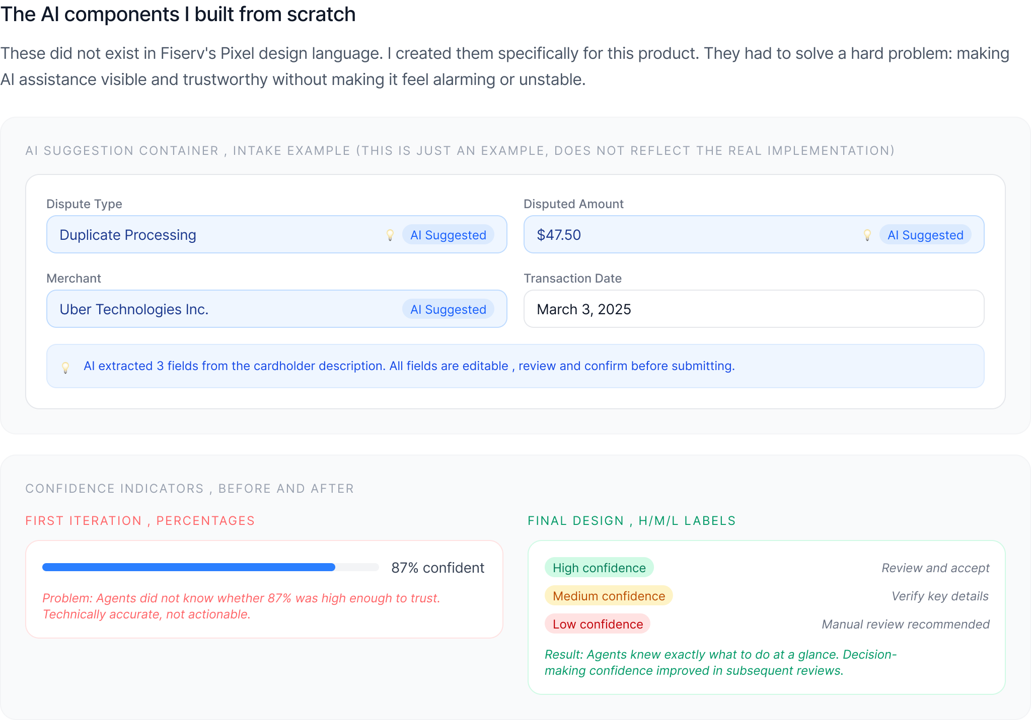 Suggestion components built from scratch: explainable containers and confidence indicators